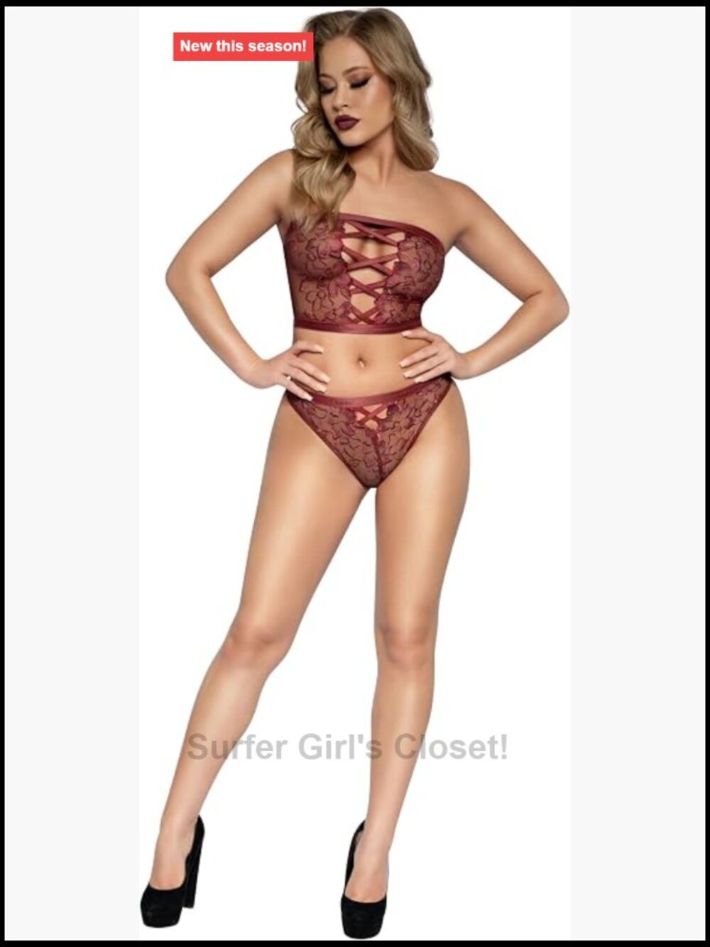 Dreamgirl Tube Top Lace Criss-Cross Bra & Panty Set Sleeveless High Stretch